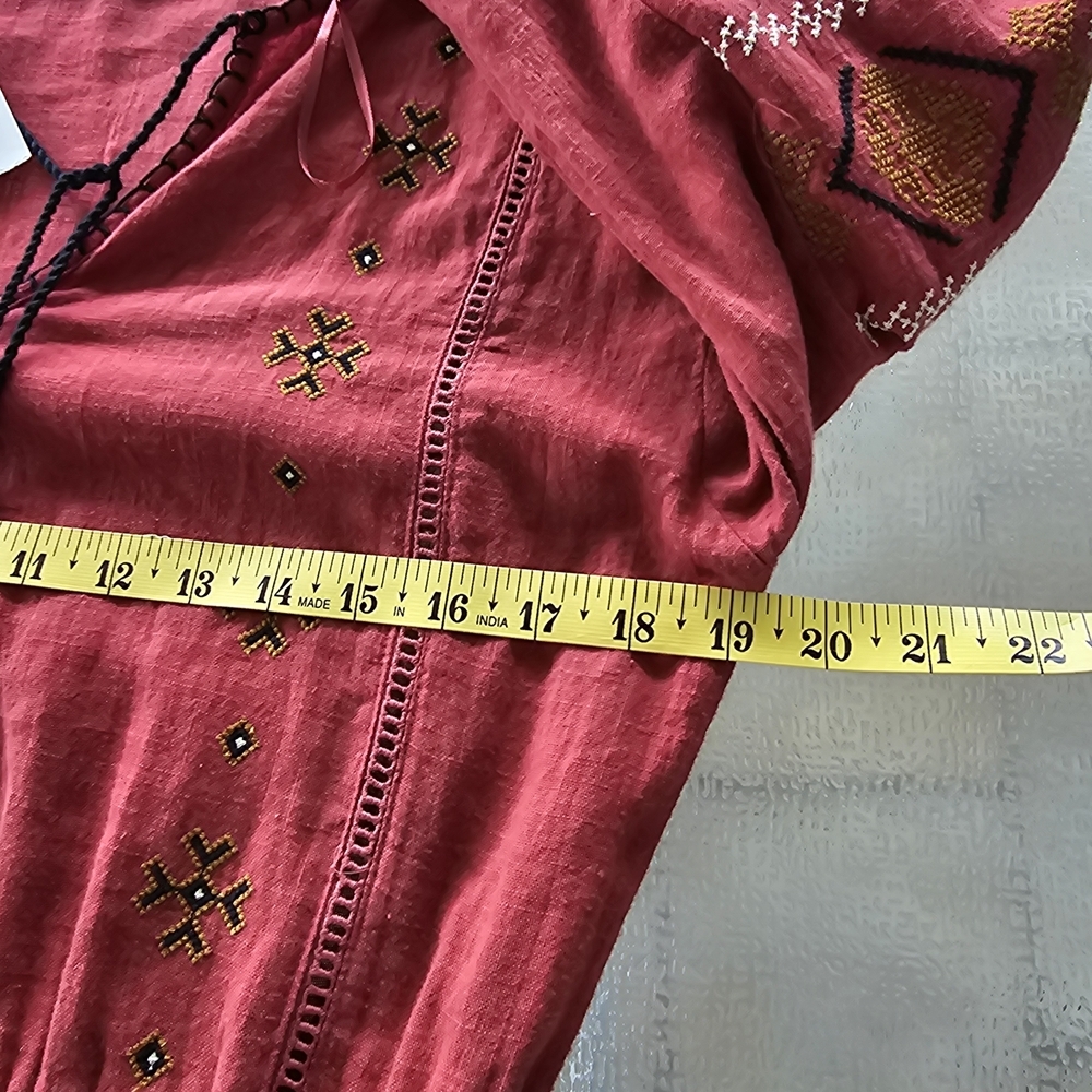 Zara TRF Boho Maxi Dress Red Embroidered Long Sleeve Peasant Ethnic Festival M - Picture 8 of 16